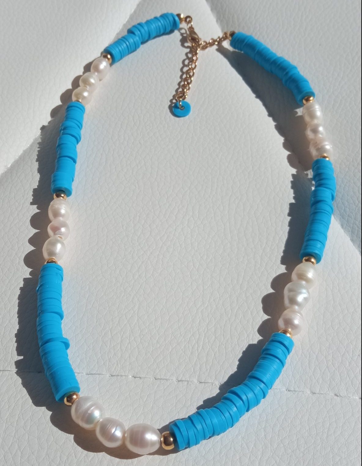 Collar de Fimo y perlas de río Acero - Celestial